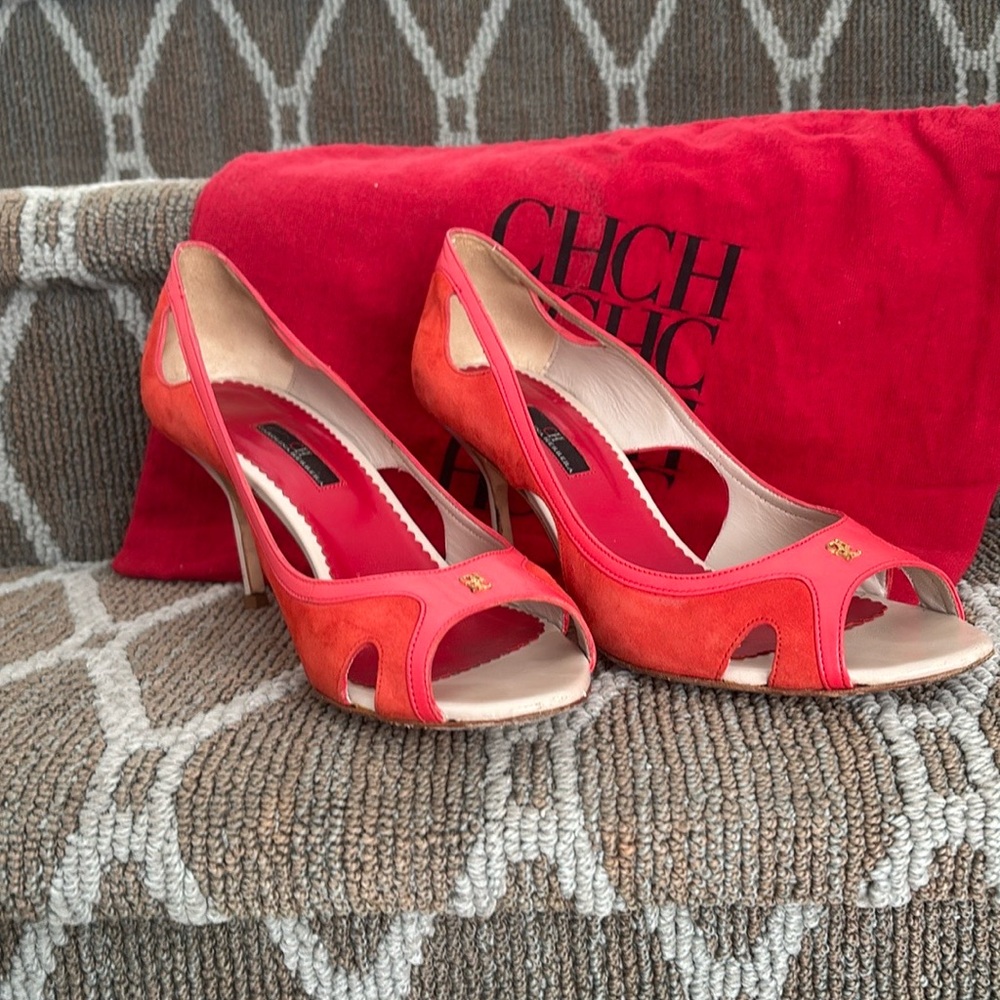 Carolina Herrera Vibrant Red and Orange Heels